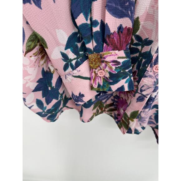 Cupio Purple Floral Long Sleeve V-Neck Caged Back Top Women's Size X-Large XL - Picture 3 of 8